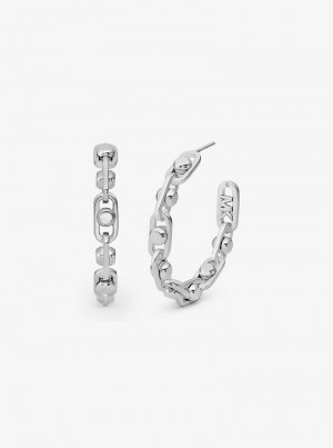 Michaelkors Astor Medium Precious Metal-Plated Brass Link Hoop Prateadas | SN-MK27770