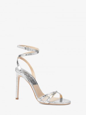 Michaelkors Chrissy Metallic Python Embossed Leather Prateadas | SN-MK27614
