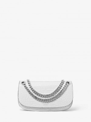Michaelkors Christie Mini Crocodile Embossed Leather Branco | SN-MK27089