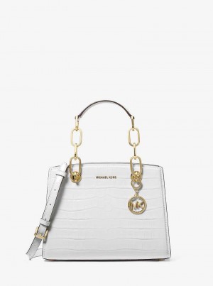 Michaelkors Cynthia Small Crocodile Embossed Leather Branco | SN-MK27319