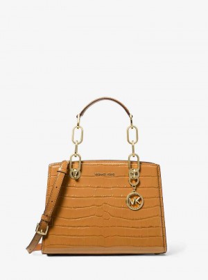 Michaelkors Cynthia Small Crocodile Embossed Leather Marrom | SN-MK27320