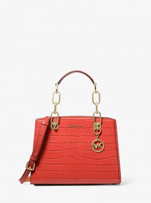 Michaelkors Cynthia Small Crocodile Embossed Leather Coral | SN-MK27321