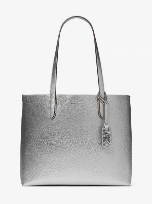 Michaelkors Eliza Extra-Large Metallic Pebbled Leather Prateadas | SN-MK26900