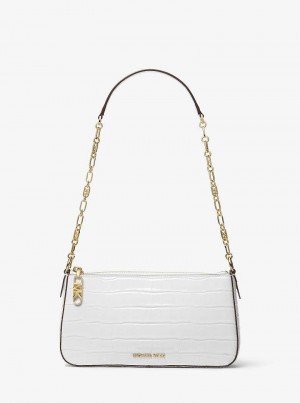 Michaelkors Empire Medium Crocodile Embossed Leather Chain-Link Branco | SN-MK26971