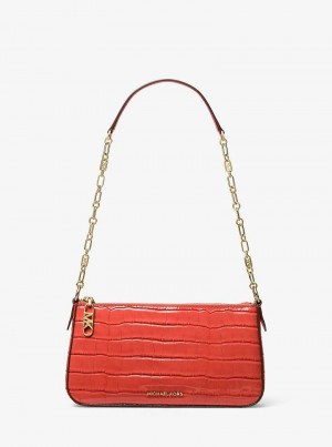 Michaelkors Empire Medium Crocodile Embossed Leather Chain-Link Coral | SN-MK26973