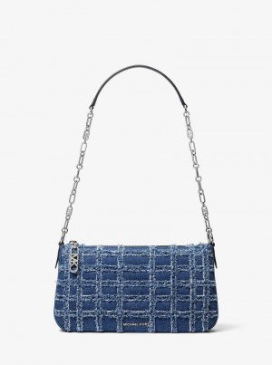 Michaelkors Empire Medium Frayed Denim Chain-Link Azuis | SN-MK27010