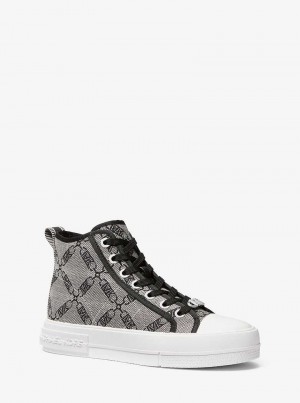 Michaelkors Evy Empire Logo Jacquard High-Top Bege Pretas | SN-MK27453