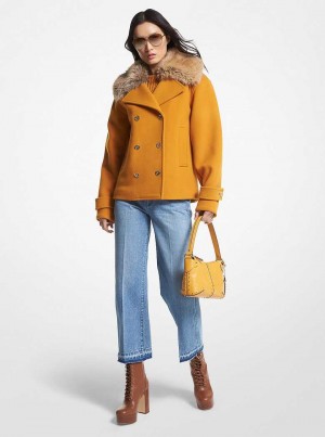 Michaelkors Faux Fur Trim Wool Blend Amarelas Escuro | SN-MK26637