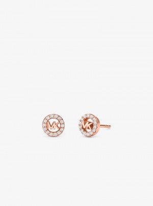 Michaelkors Fulton Precious-Metal Plated Sterling Silver Pavé Logo Charm Stud Rosa Douradas | SN-MK27774