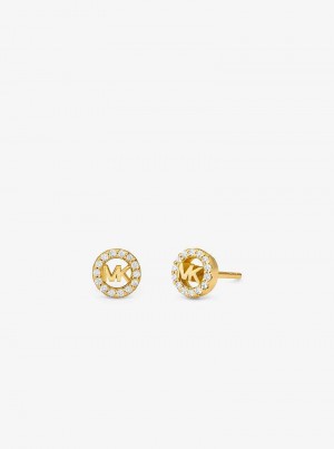 Michaelkors Fulton Precious-Metal Plated Sterling Silver Pavé Logo Charm Stud Douradas | SN-MK27781
