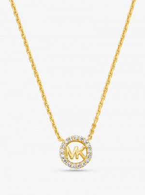 Michaelkors Fulton Precious-Metal Plated Sterling Silver Pavé Logo Charm Douradas | SN-MK27820