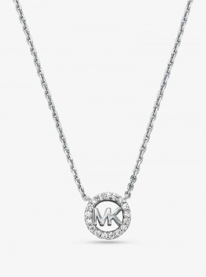 Michaelkors Fulton Precious-Metal Plated Sterling Silver Pavé Logo Charm Prateadas | SN-MK27828