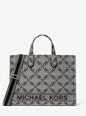 Michaelkors Gigi Large Empire Logo Jacquard Bege Pretas | SN-MK26801