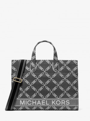 Michaelkors Gigi Large Empire Logo Jacquard Pretas Branco | SN-MK26803