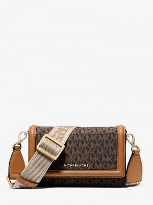 Michaelkors Jet Set Small Logo Print Woven Marrom | SN-MK27245