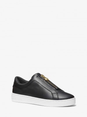 Michaelkors Keaton Leather Zip-Up Pretas | SN-MK27427