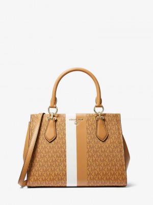 Michaelkors Marilyn Medium Logo Stripe Marrom | SN-MK27325