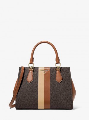 Michaelkors Marilyn Medium Logo Stripe Marrom | SN-MK27327