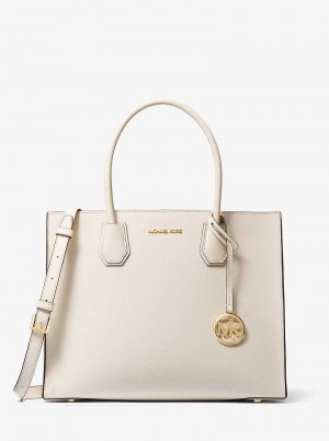 Michaelkors Mercer Large Pebbled Leather Accordion Creme | SN-MK26793