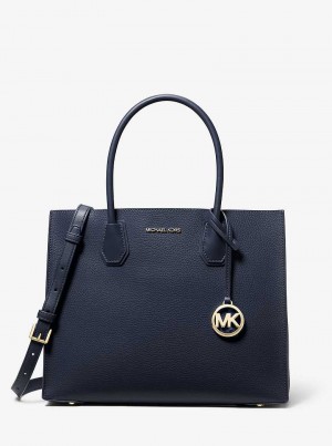 Michaelkors Mercer Large Pebbled Leather Accordion Azul Marinho | SN-MK27382