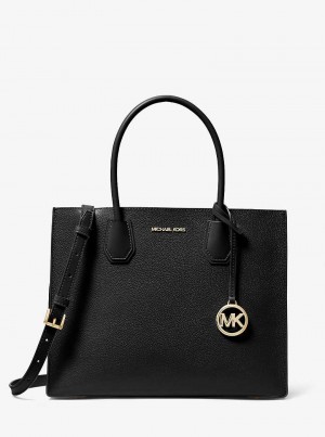 Michaelkors Mercer Large Pebbled Leather Accordion Pretas | SN-MK27383