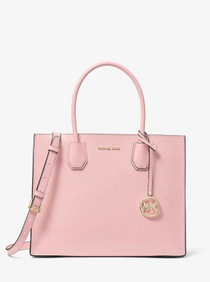 Michaelkors Mercer Large Pebbled Leather Accordion Rosa | SN-MK27385