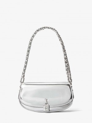 Michaelkors Mila Small Metallic Leather Prateadas | SN-MK27104