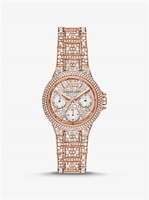 Michaelkors Mini Camille Pavé Rose Gold-Tone Watch Rosa Douradas | SN-MK28397