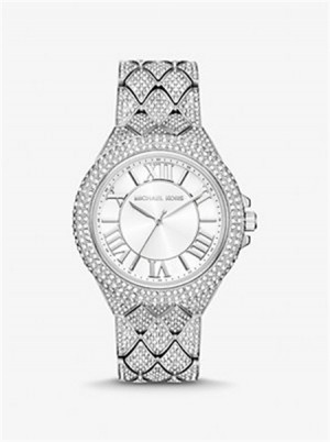 Michaelkors Oversized Camille Pavé Silver-Tone Watch Prateadas | SN-MK28418