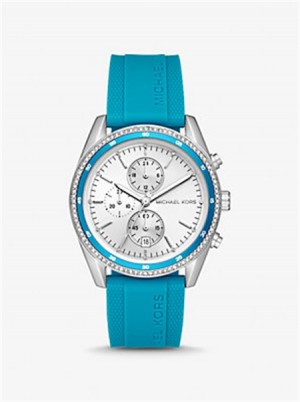 Michaelkors Oversized Hadyn Pavé Silver-Tone Watch Azuis | SN-MK28407