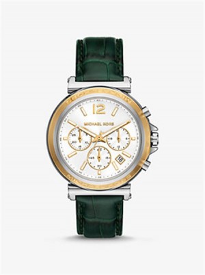 Michaelkors Oversized Maren Silver-Tone and Crocodile Embossed Leather Watch Verdes | SN-MK28302
