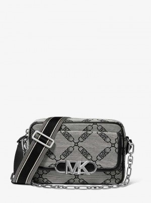 Michaelkors Parker Medium Empire Logo Jacquard Bege Pretas | SN-MK27146