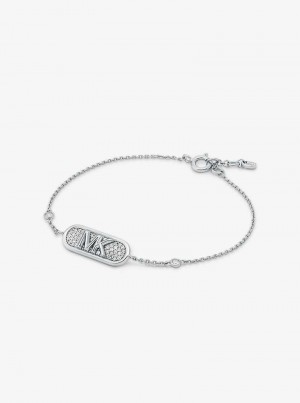Michaelkors Pavé Precious Metal-Plated and Sterling Silver Empire Logo Prateadas | SN-MK27803