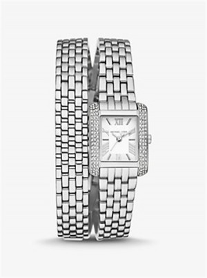 Michaelkors Petite Emery Pavé Silver-Tone Double Wrap Watch Prateadas | SN-MK28315