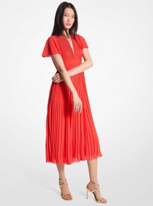 Michaelkors Pleated Georgette Midi Coral | SN-MK26722