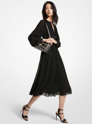 Michaelkors Pleated Georgette Midi Pretas | SN-MK26762