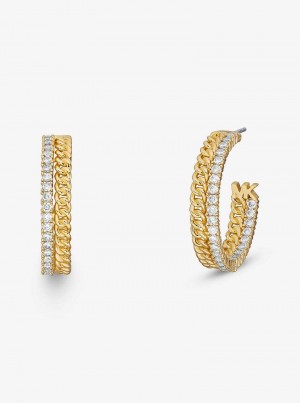 Michaelkors Precious Metal-Plated Brass Pavé Chain Hoop Douradas | SN-MK27760