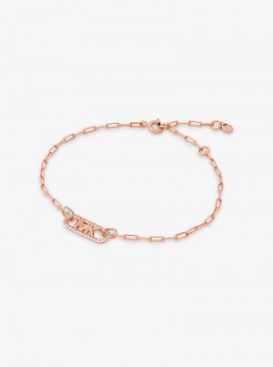 Michaelkors Precious Metal-Plated Sterling Silver Pavé Empire Logo Chain Link Rosa Douradas | SN-MK27737