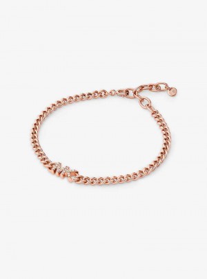 Michaelkors Precious Metal-Plated Sterling Silver Logo Curb Link Rosa Douradas | SN-MK27743