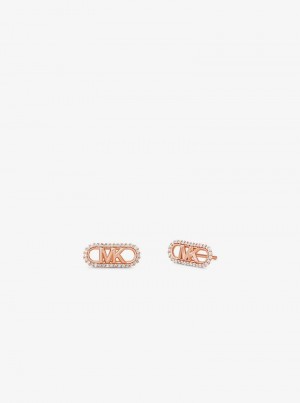 Michaelkors Precious Metal-Plated Sterling Silver Pavé Empire Logo Rosa Douradas | SN-MK27777