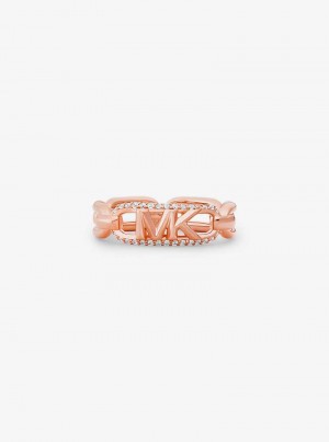 Michaelkors Precious Metal-Plated Sterling Silver Pavé Empire Logo Rosa Douradas | SN-MK27836