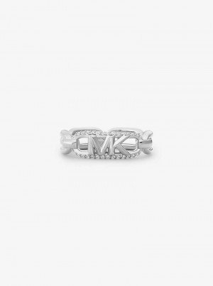 Michaelkors Precious Metal-Plated Sterling Silver Pavé Empire Logo Prateadas | SN-MK27842