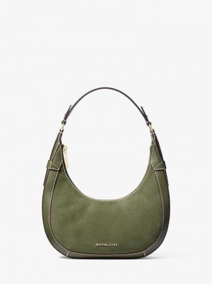 Michaelkors Preston Small Suede Crescent Verde Oliva | SN-MK27066