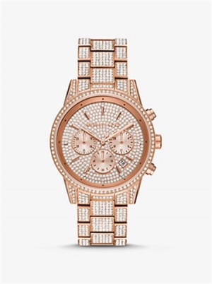 Michaelkors Ritz Pavé Rose Gold-Tone Watch Rosa Douradas | SN-MK28422