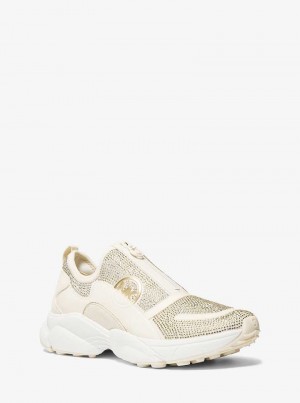 Michaelkors Sami Embellished Scuba Zip-Up Creme | SN-MK27464