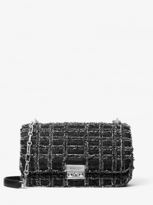 Michaelkors Tribeca Large Frayed Denim Pretas | SN-MK27006