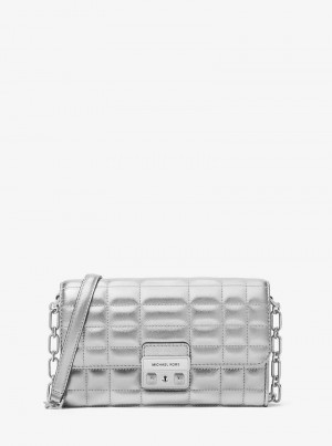 Michaelkors Tribeca Large Metallic Leather Convertible Prateadas | SN-MK27136