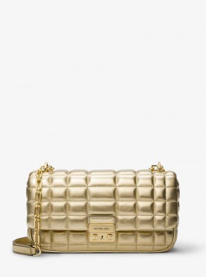 Michaelkors Tribeca Large Metallic Quilted Leather Douradas | SN-MK27034