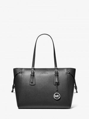 Michaelkors Voyager Medium Crossgrain Leather Pretas | SN-MK26887
