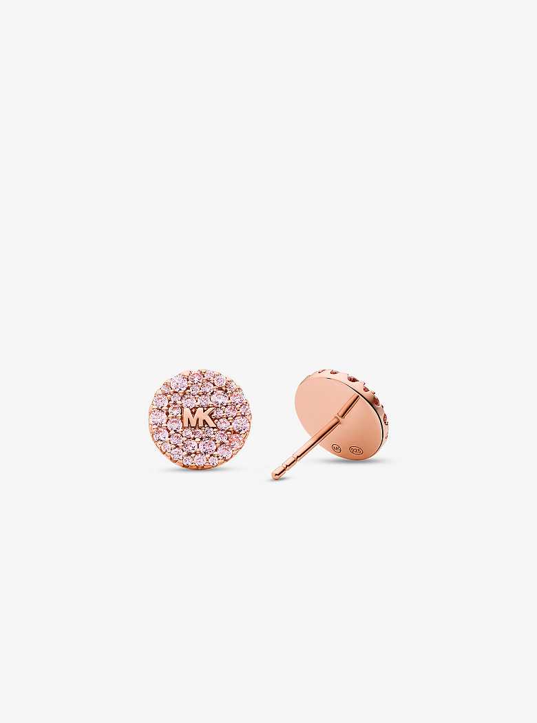 Michaelkors 14K Rose Gold-Plated Sterling Silver Colored Pavé Logo Stud Rosa Douradas | SN-MK27778